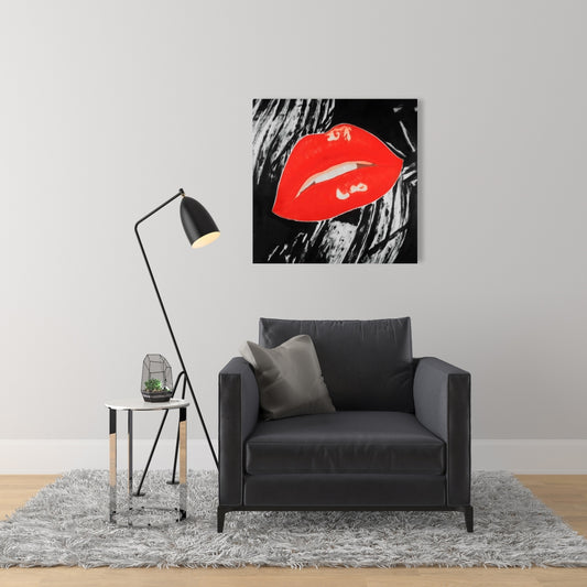 Retro Black Canvas - Kissable Lips Art for Home Decor