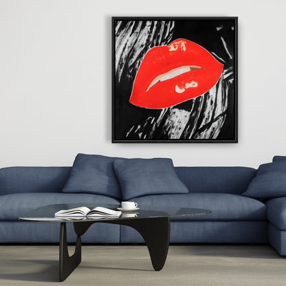 Kissable Lips Canvas | Black Retro Frame | Home Decor Art