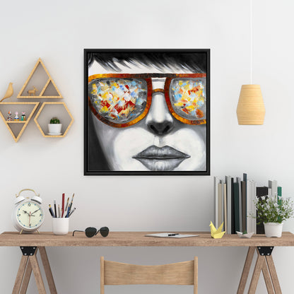 Toile pour chambre de femme grise – Lunettes de soleil colorées, décoration d'intérieur