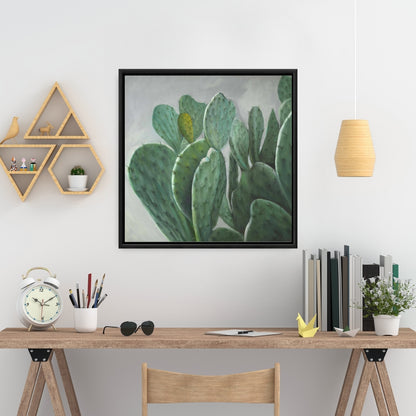 Paddle Cactus Botanical Gray Floral Framed Canvas Home Decor