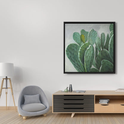 Paddle Cactus Botanical Gray Floral Framed Canvas Home Decor
