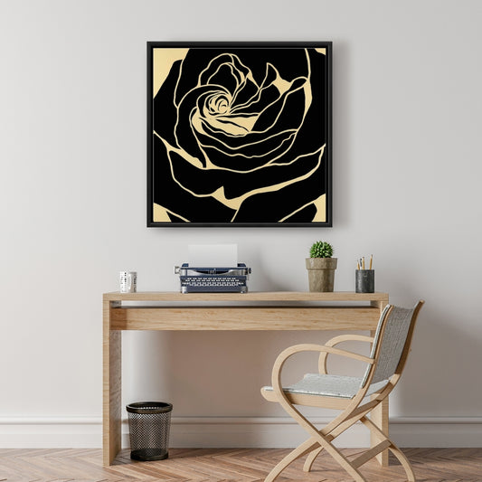 Silhouette of a Rose - Retro Floral Framed Canvas Decor