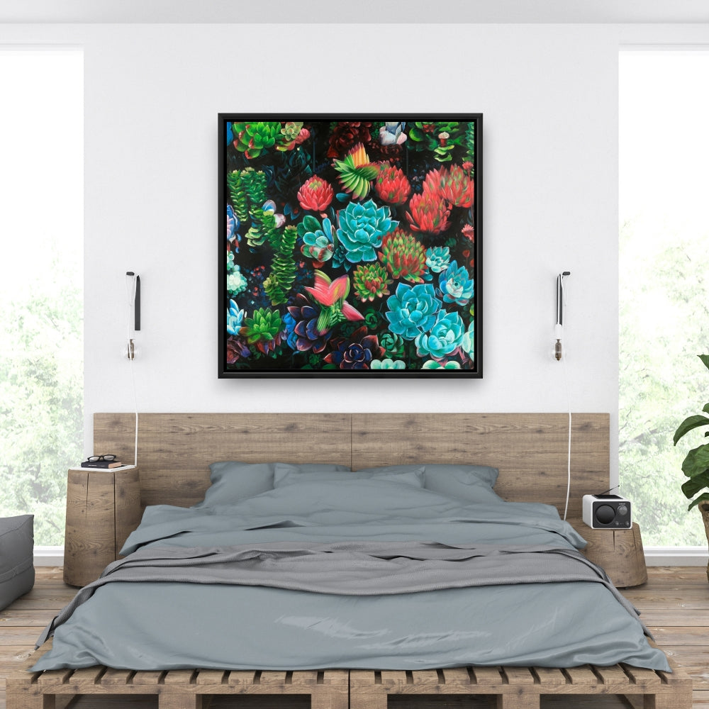 Toile colorée de plantes succulentes | Décoration murale botanique florale rose