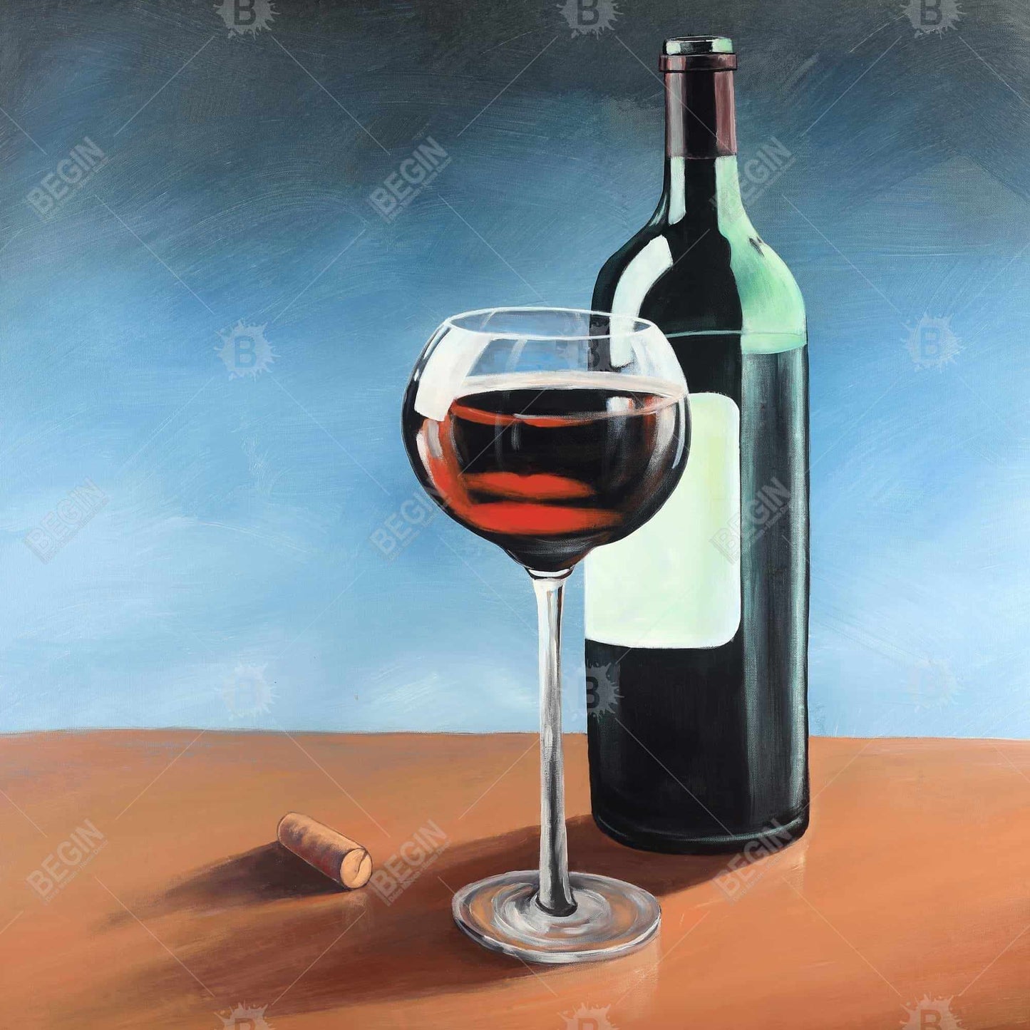 Romantic Blue Gastronomy Canvas | Bottle of Bourgogne Decor