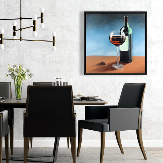 Romantic Blue Gastronomy Canvas | Bottle of Bourgogne Decor