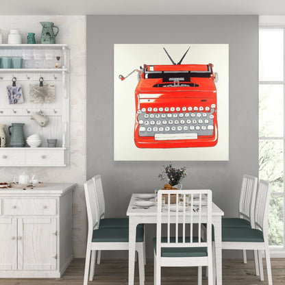 Red Typewriter Machine Canvas | Vintage Home Decor Wall Art