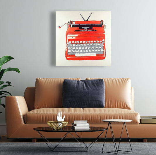 Red Typewriter Machine Canvas | Vintage Home Decor Wall Art