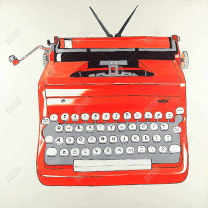 Red Typewriter Machine Canvas | Vintage Home Decor Wall Art