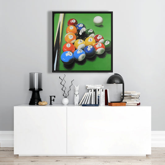 Pool Table Canvas - Hyperrealist Man Cave Decor | Framed Art