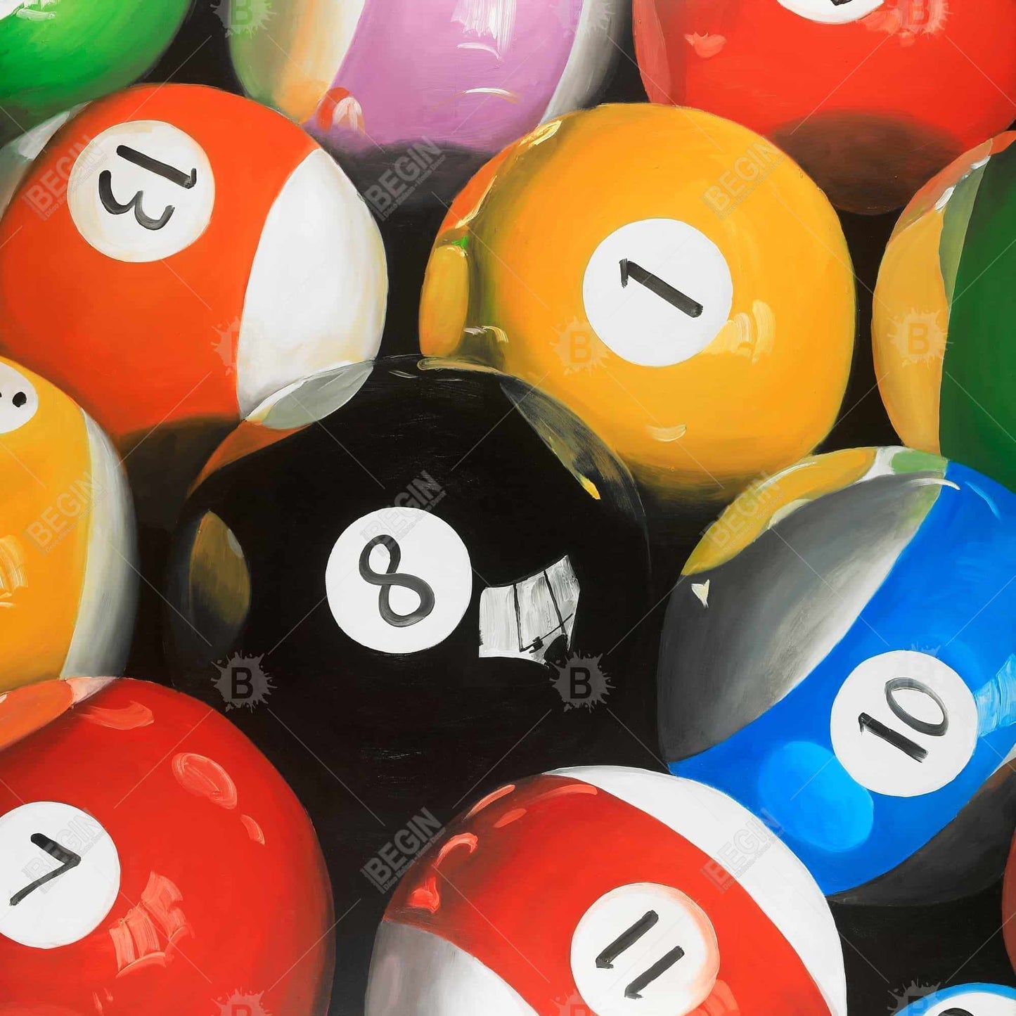 Gros plan de boules de billard | Décoration d'intérieur sur toile encadrée hyperréaliste