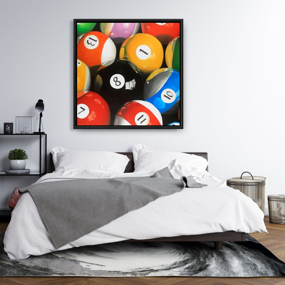 Gros plan de boules de billard | Décoration d'intérieur sur toile encadrée hyperréaliste