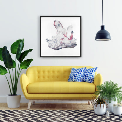 Modern White Framed Clear Quartz Crystal Canvas | Home Decor