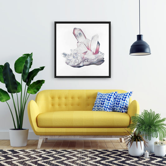 Modern White Framed Clear Quartz Crystal Canvas | Home Decor