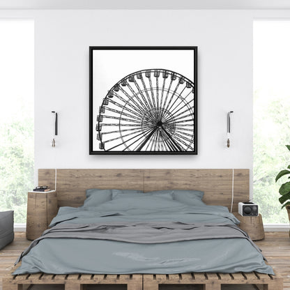 Monochrome Ferris Wheel White Framed Canvas | Home Decor