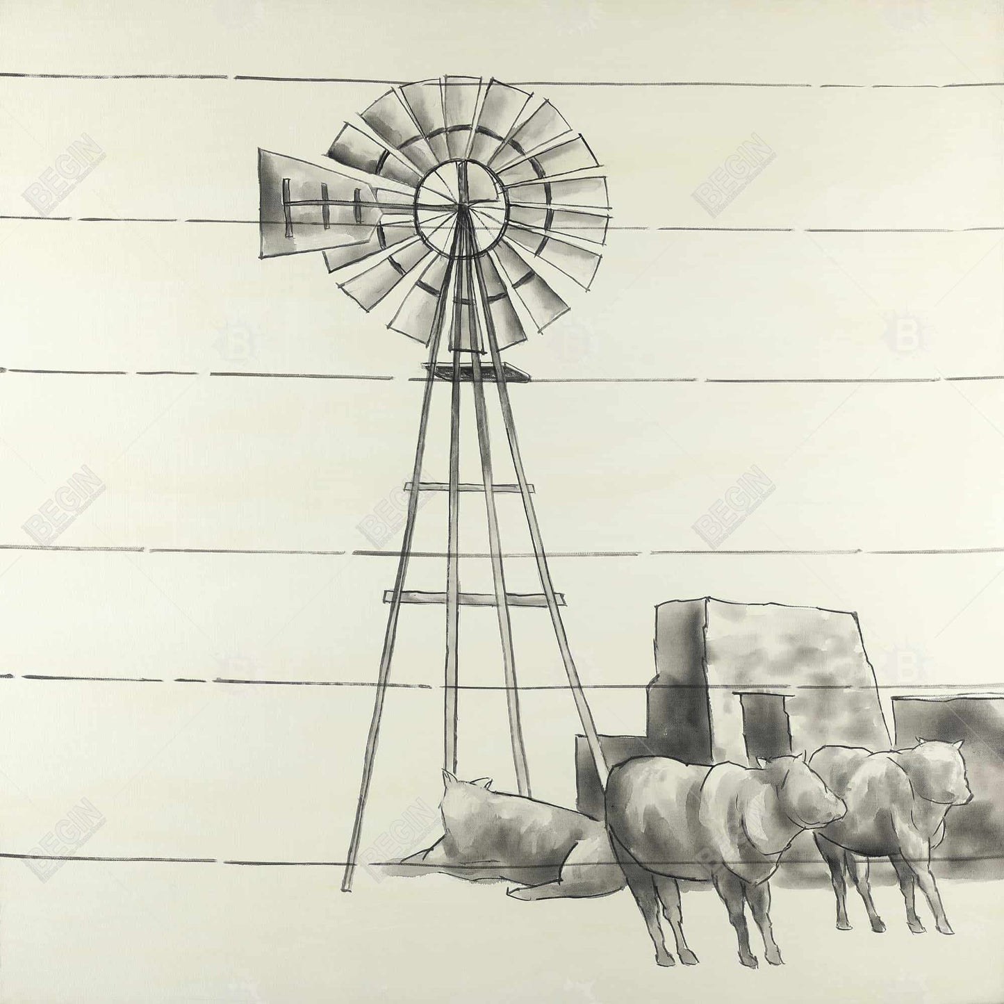 Vintage Texas Windmill Canvas | Gray Framed Home Decor