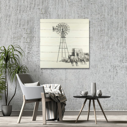 Toile vintage représentant un moulin à vent du Texas – Décoration de cuisine avec animaux de la ferme