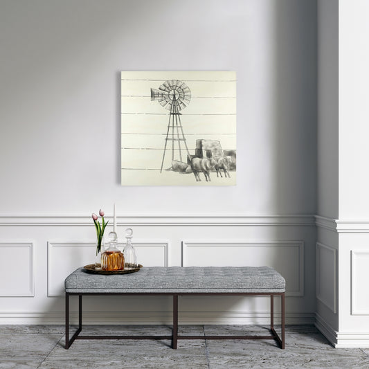 Toile vintage représentant un moulin à vent du Texas – Décoration de cuisine avec animaux de la ferme