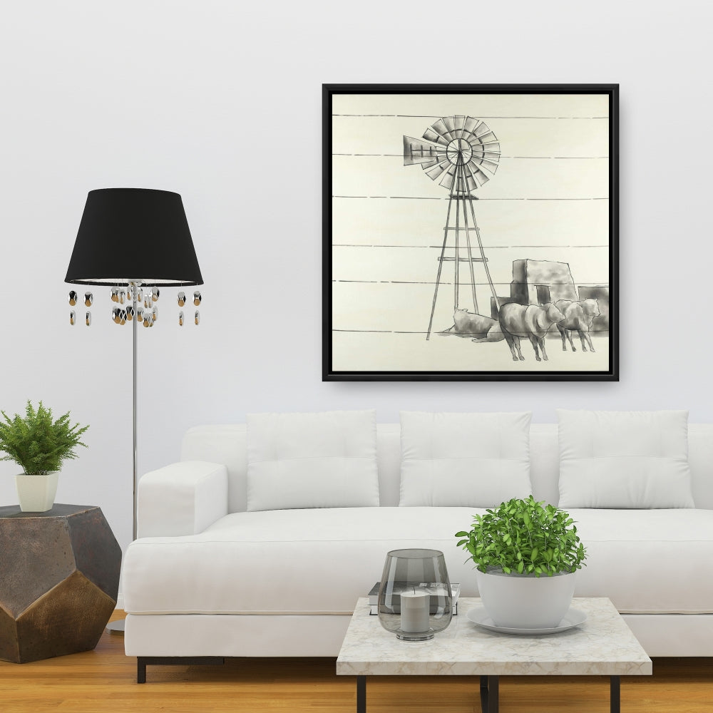 Vintage Texas Windmill Canvas | Gray Framed Home Decor