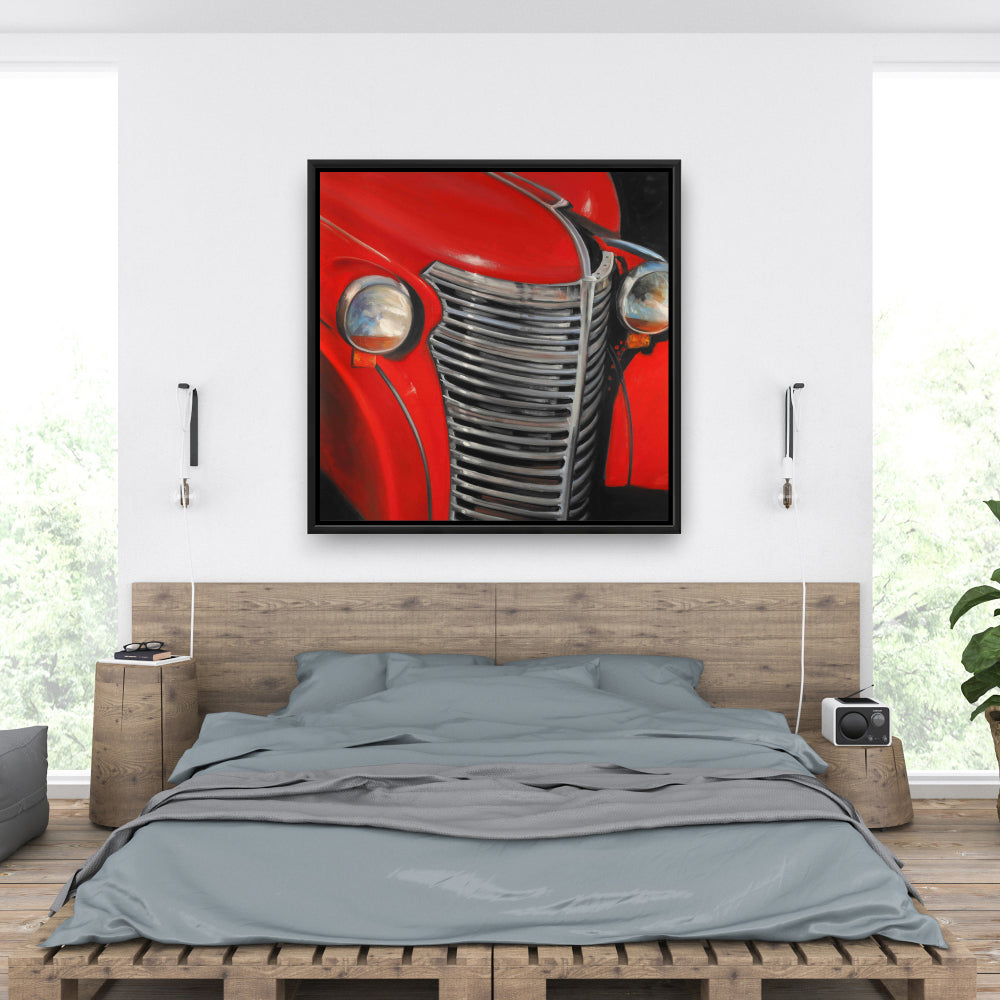 50's Car Canvas | Vintage Gray Framed | Bedroom Wall Decor