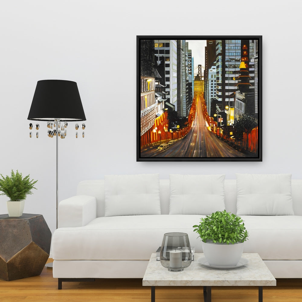 San Francisco by Night Framed Canvas | Blue Scenic Wall Art