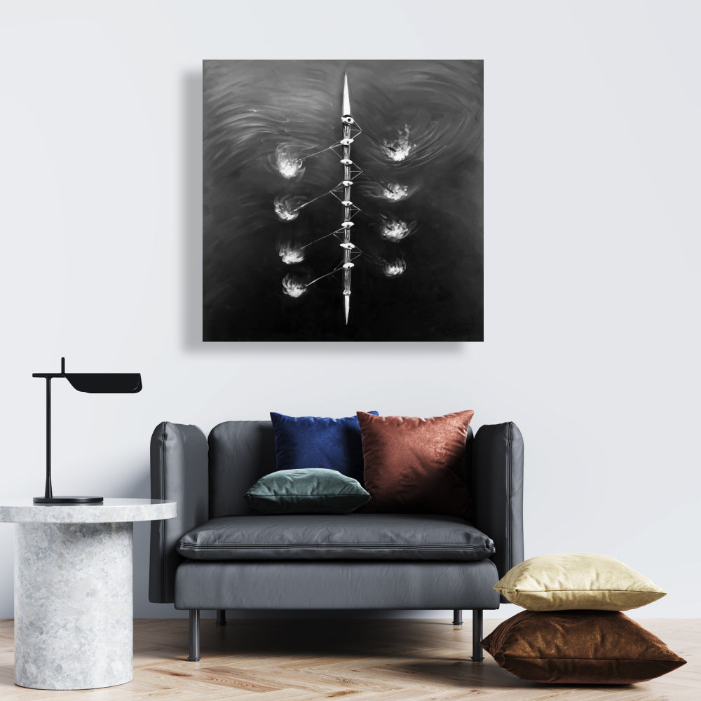 Rowing Boat Race White Canvas - Livingroom Sports Decor