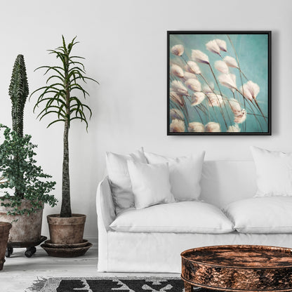 Cotton Grass Flowers Framed Canvas | Floral Botanical Decor