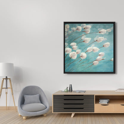 Bedroom Blue Romantic Canvas | Cotton Grass Plants in Wind