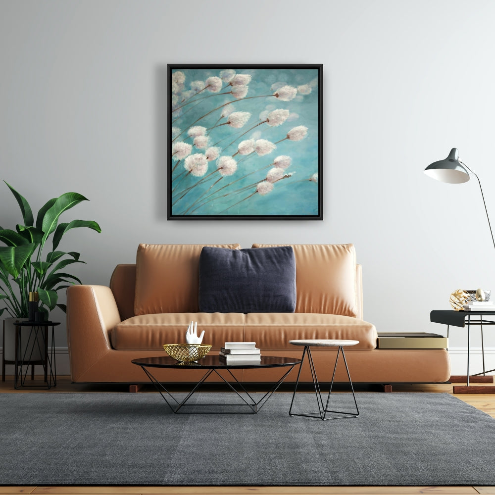 Bedroom Blue Romantic Canvas | Cotton Grass Plants in Wind