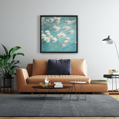 Bedroom Blue Romantic Canvas | Cotton Grass Plants in Wind