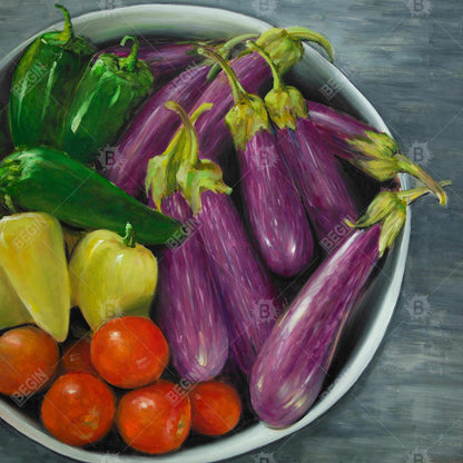 Bowl of Vegetables Purple Canvas | Hyperrealist Home Decor