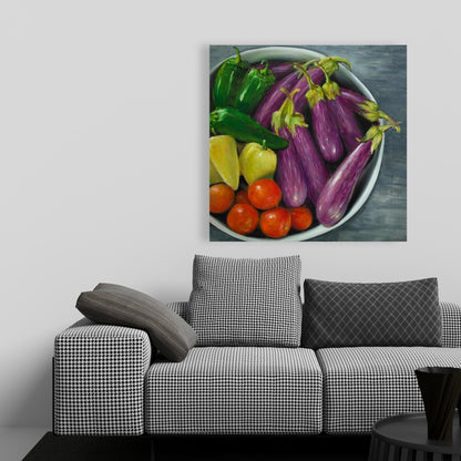 Purple Kitchen Canvas - Bowl of Vegetables Home Decor Art