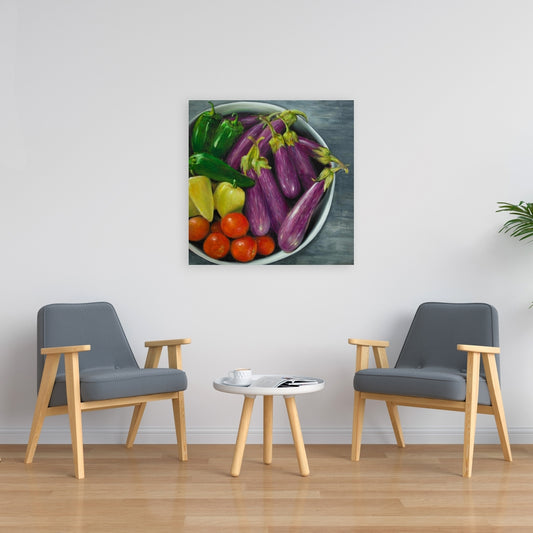 Toile de cuisine violette - Bol de légumes, décoration d'intérieur