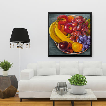 Gray Hyperrealist Bowl of Fruits Canvas - Home Decor Art