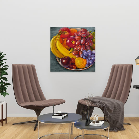 Toile de cuisine grise | Décoration murale « Bol de fruits »