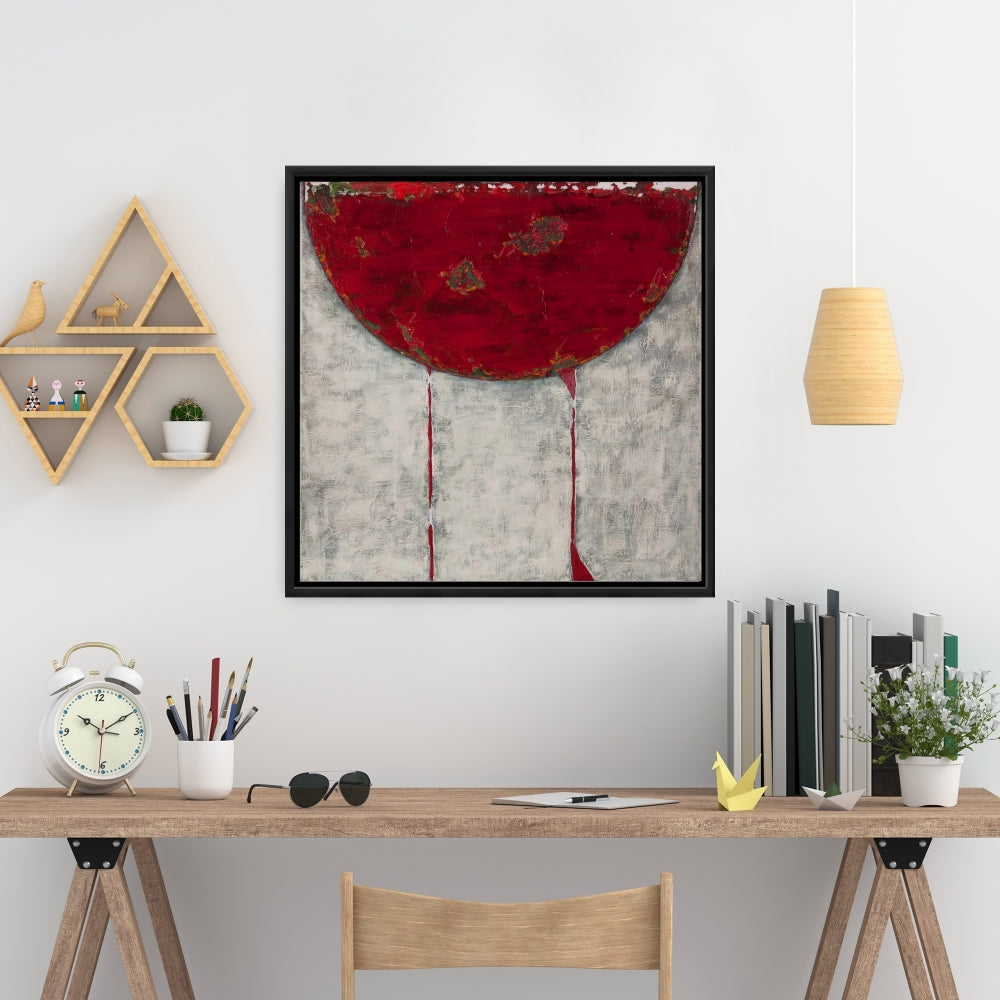 Contemporary Abstract Red Half Circle Framed Canvas - Bedroom Decor