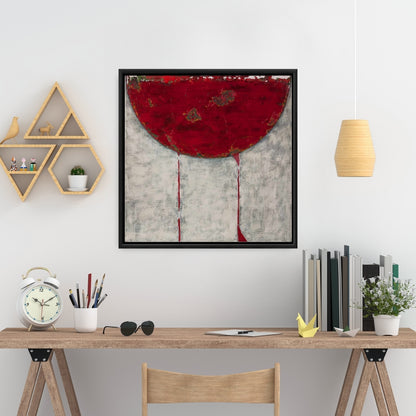 Contemporary Abstract Red Half Circle Framed Canvas - Bedroom Decor