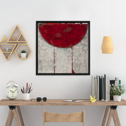 Contemporary Abstract Red Half Circle Framed Canvas - Bedroom Decor