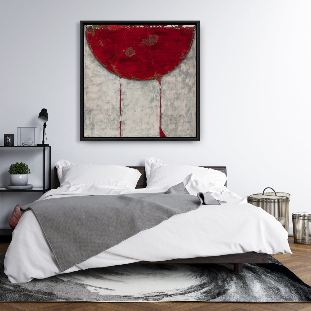 Contemporary Abstract Red Half Circle Framed Canvas - Bedroom Decor