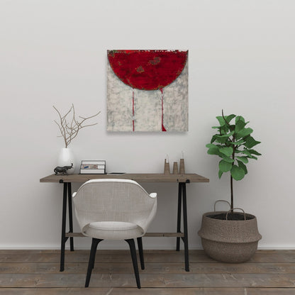 Red Half Circle Abstract Canvas | Bedroom Wall Art Decor