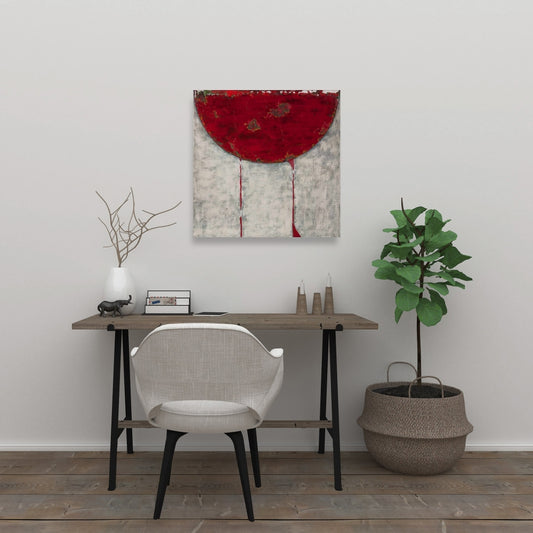 Red Half Circle Abstract Canvas | Bedroom Wall Art Decor