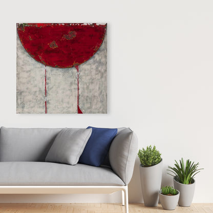 Red Half Circle Abstract Canvas | Bedroom Wall Art Decor