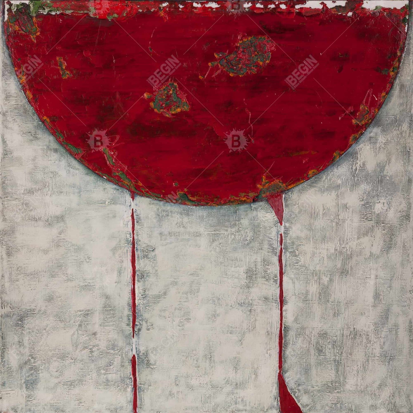 Red Half Circle Abstract Canvas | Bedroom Wall Art Decor