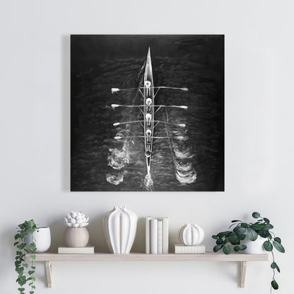 Rowing Boat Canvas - White Monochrome Wall Art for Home Decor