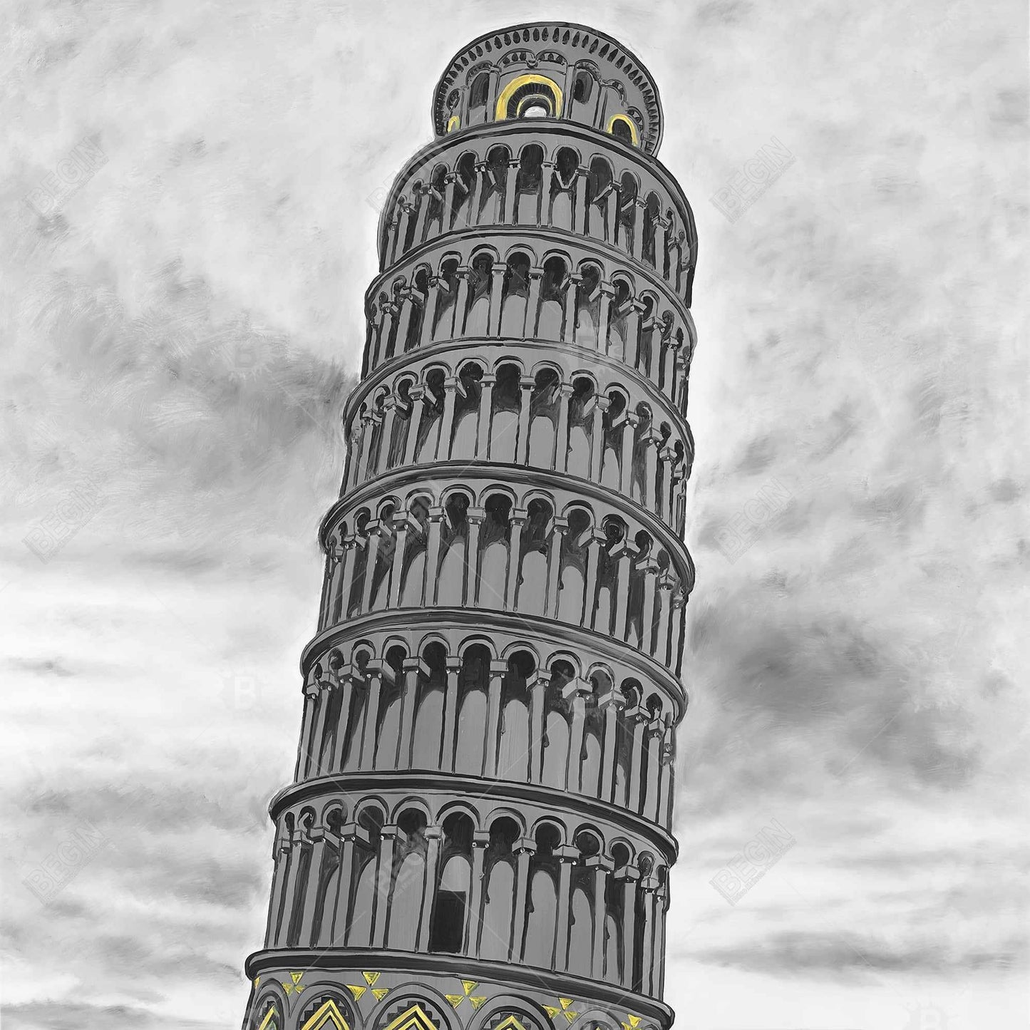 Tower of Pisa Canvas - Gray Wall Art Decor for Home
