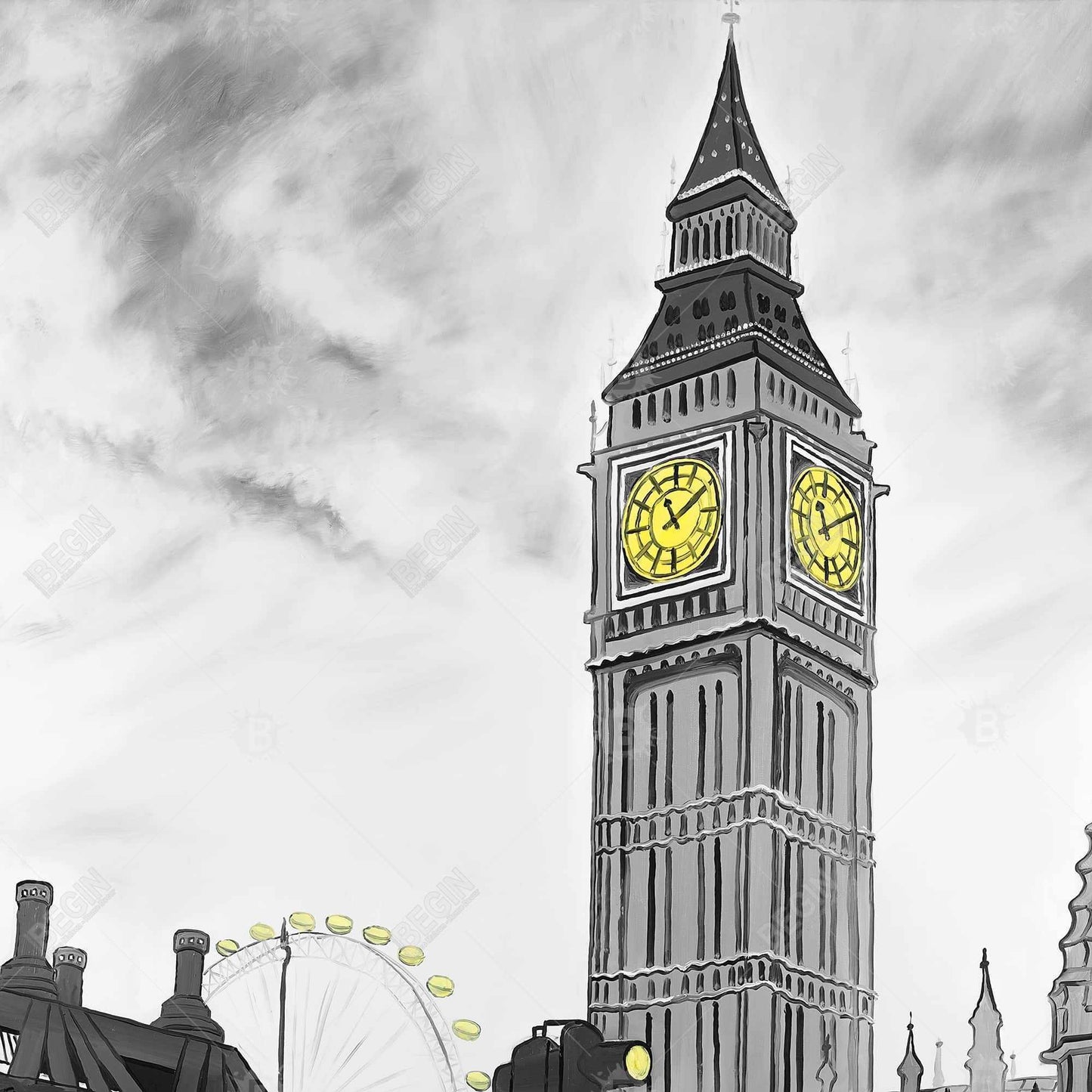 Outline of Big Ben in London Canvas | Bedroom Wall Art Decor