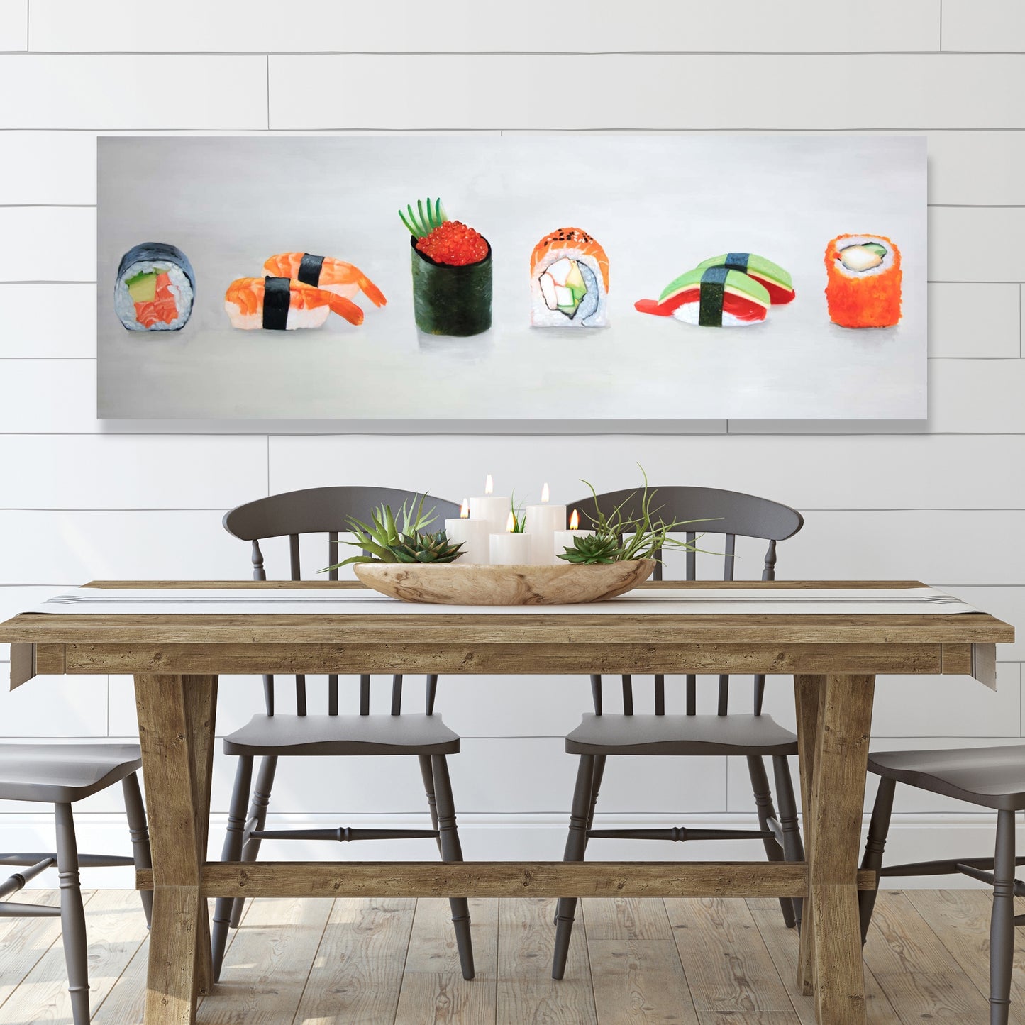 Asian Gray Kitchen Canvas | Six Pieces Sushi Assortment Decor