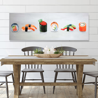 Asian Gray Kitchen Canvas | Six Pieces Sushi Assortment Decor