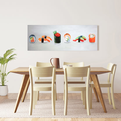 Asian Gray Kitchen Canvas | Six Pieces Sushi Assortment Decor