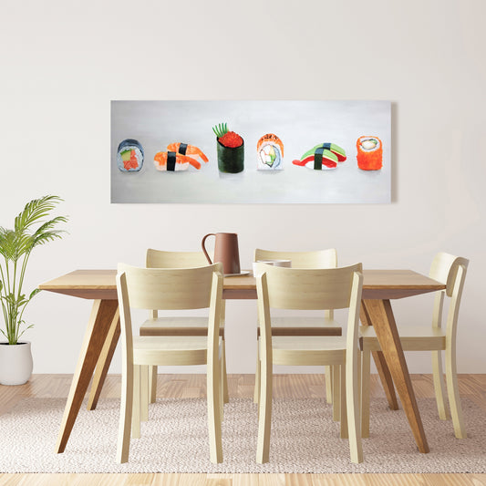 Asian Gray Kitchen Canvas | Six Pieces Sushi Assortment Decor