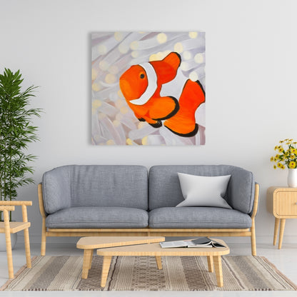 Clownfish Canvas - White Animal Aquatic Art for Home Decor